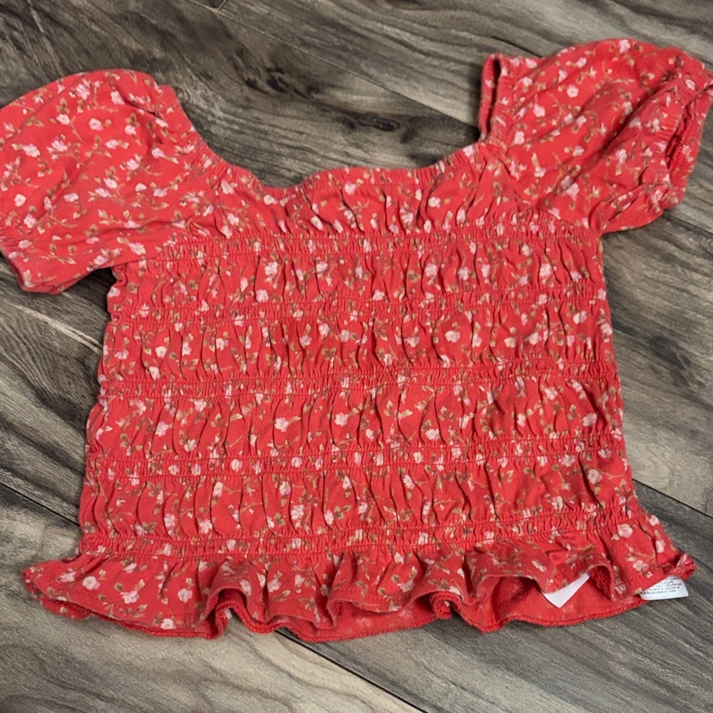 Old Navy Red Floral Smocked Kids Blouse